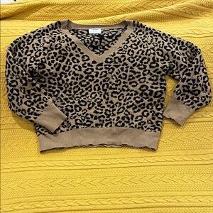 Old Navy Brown and Black Leopard V-Neck Sweater